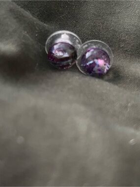 Purple Glass Dome Stud Earrings - Women Jewelry